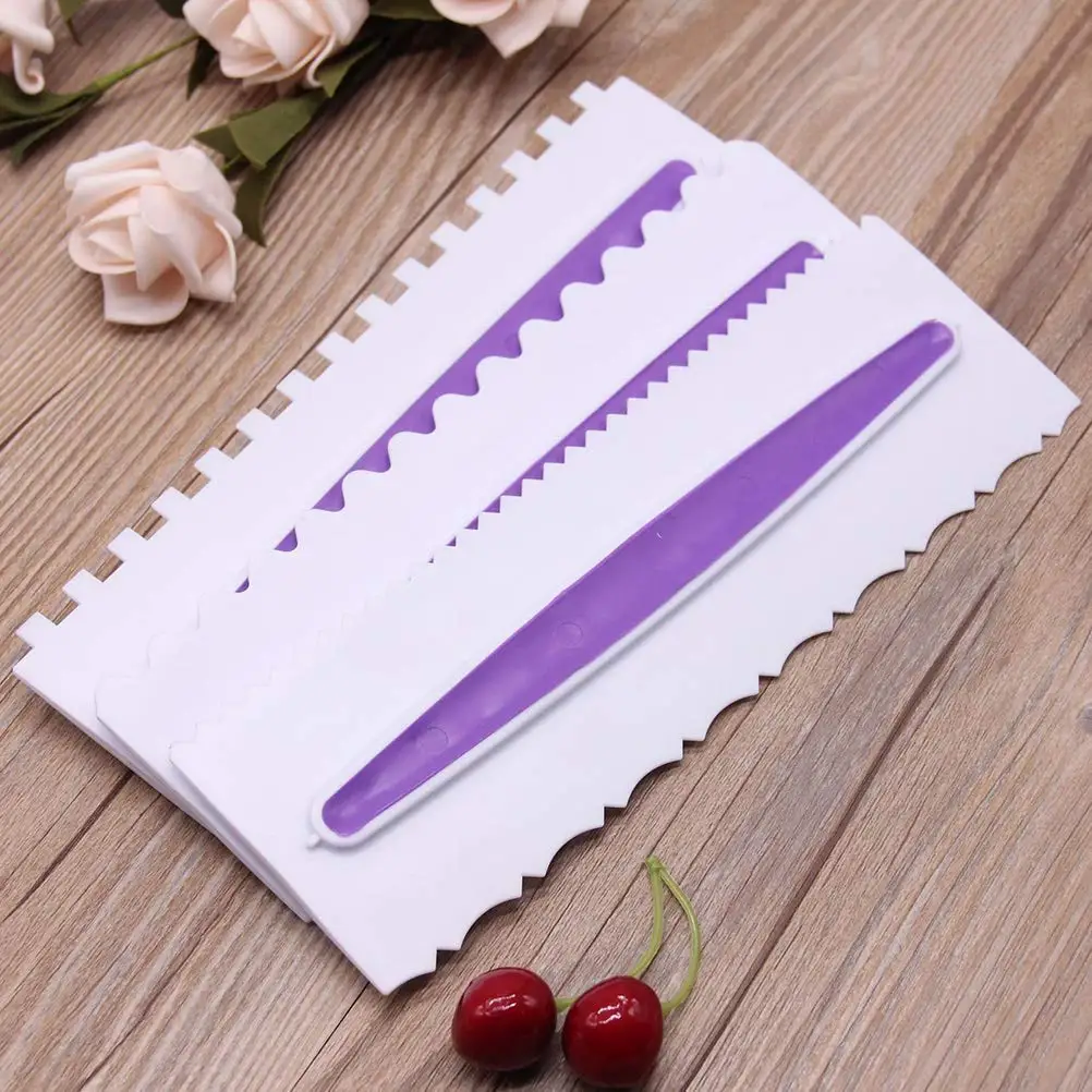 Set of 3 Decorating Comb and Icing Smoother Decorating Mousse Butter Cream Cake Edge Tools Scraper Polisher