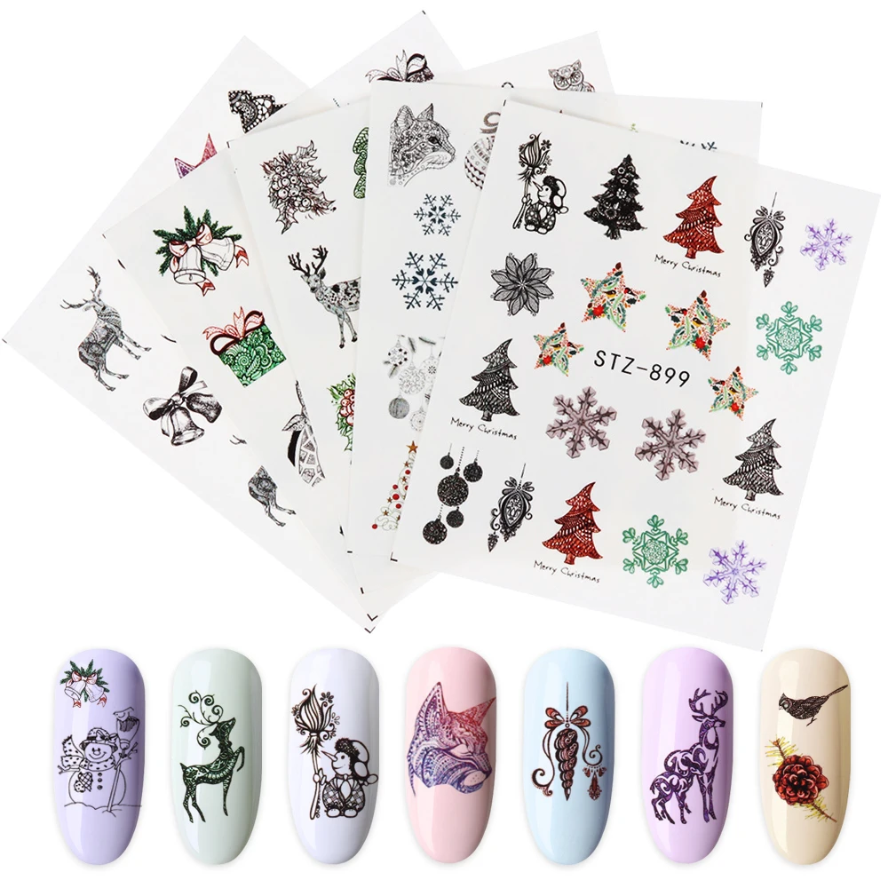1/12 шт зима/Рождество/ год стикер для ногтей Снежинки Снеговик звезда Санта Клаус дерево Лось переводные наклейки для воды DIY Дизайн ногтей