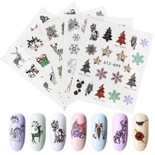 1/12 шт зима/Рождество/ год стикер для ногтей Снежинки Снеговик звезда Санта Клаус дерево Лось переводные наклейки для воды DIY Дизайн ногтей