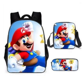 

3pcs Set Schoolbag For Children Fashion Cartoon Backpack Super Mario Cute Bookbags Set Teenager Boys Girls Mochila Infantil