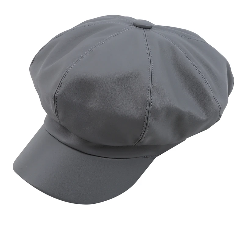 gray Женская кепка Snapback, берет, шапки из искусственной кожи, женский берет, осенне-зимняя восьмиугольная кепка, шапки, модная Ретро Кепка Newsboy s - Цвет: gray