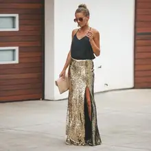 Сверкающие Золотые расшитые блестками женские Юбки Русалки с разрезом по бокам на молнии Длинная женская юбка на заказ Модная Saias
