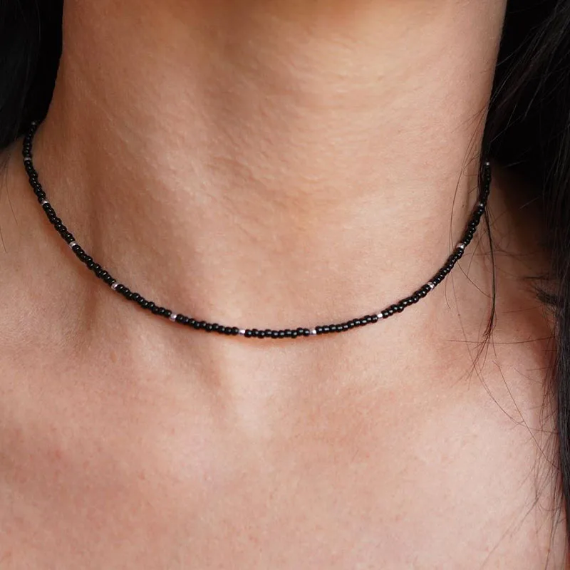 Black & Silver Beaded Choker Boho choker