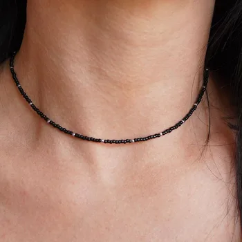 Black & Silver Beaded Choker  Boho choker