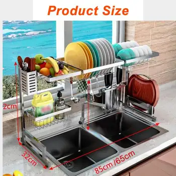 

Large Size Multi-use Stainless Steel Dishes Rack Sink Drain Rack Adjustable Kitchen Organizer Rack Dish Shelf Sink Drying Rack