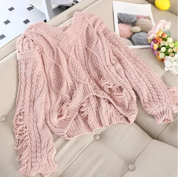 WHITNEY WANG осень мода уличная рваные дырки свитер женский джемпер Pull femme sueter mujer invierno