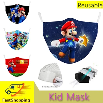 

Super Mario Children Face Masks Washable Breathable Dust-proof Pm2.5 Filter Protective Face Mask Protective Mouth Cover Gifts