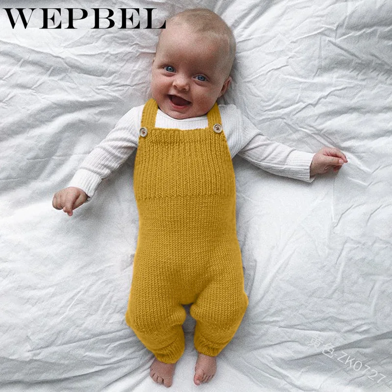 WEPBEL/комбинезон для новорожденных; Вязаный комбинезон без рукавов; Длинные повседневные модные однотонные Комбинезоны для маленьких мальчиков и девочек