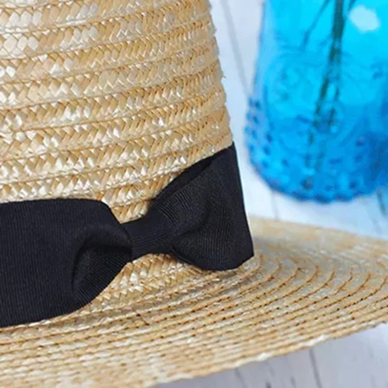 Summer Women's Boater Beach Hat Wide side Female Casual Panama Hat Lady Classic Flat Bowknot Straw Sun Women Fedora hat