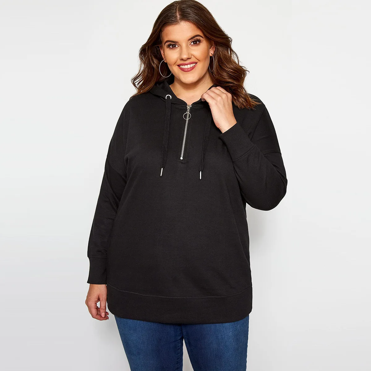

Kisilk Simple Solid Color Large Size Metal Ring Zipper Loose-Fit Again And Again Cap Long-sleeved Sweater 2020 Autumn New Style