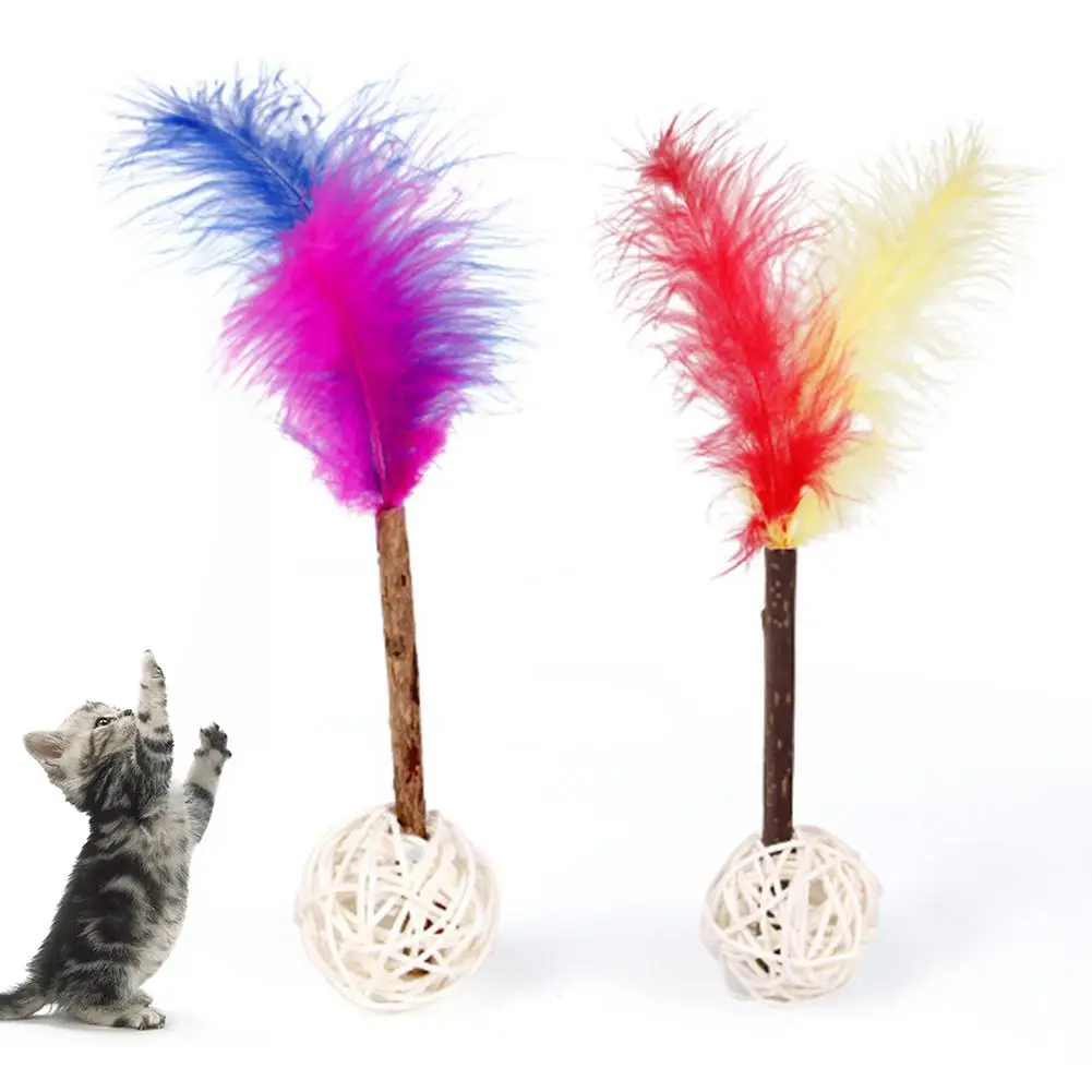 Pet Cats Kitten Matatabi Rattan Ball Bell Feather Teaser Chew Stick Molar Toy 2020 | Дом и сад