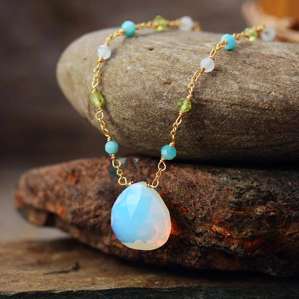 New Exquisite Natural Stones Teardrop Pendant Chain Chokers Necklace Women Charm Short Necklace OL Teengirl Jewelry Wholesale