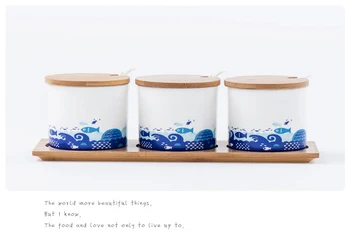 

3pcs set, fine bone china spice container set, with lid and spoon, kitchen spices storage box, porcelain spice organizer, rack