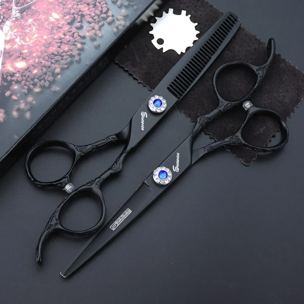 scissors set 6 дюймов серебристые и черные профессиональные машинки для стрижки волос 440c Японские Стальные плоские ножницы набор черных чехлов и бритв - Цвет: scissors set
