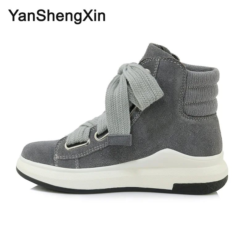 YANSHENGXIN/обувь; женские ботинки; зимние ботинки на платформе из коровьей кожи; теплая шерстяная Смешанная женская обувь; зимние ботинки; модные ботинки на шнуровке