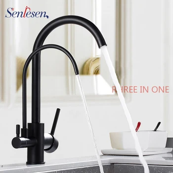 

Senlesen Black Kitchen Faucet Pure Water Brass Three Ways Hot and Cold Sink Mixer Tap torneira para cozinha de parede Crane