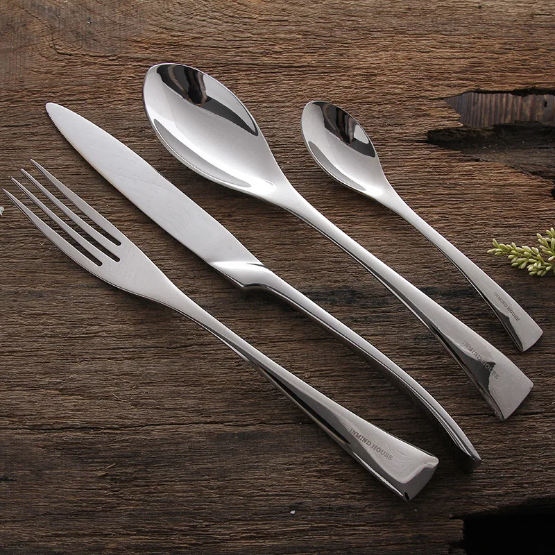 Mu cheng Home 304 Stainless Steel Knife, Fork And Spoon Western Food Tableware Set Fork Spoon Steak Knife Coffee Spoon Fork