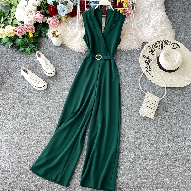 Rompers Jumpsuits Casual Women Slim Elegant V-Neck Beach Summer New Full-Length FTLZZ