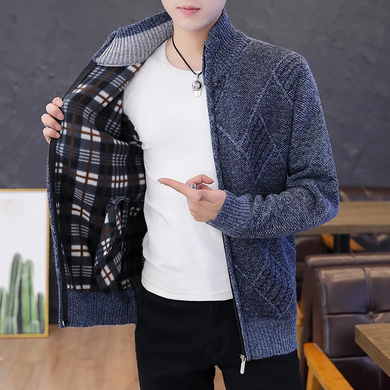 Zipper Cardigan Sweater Men Fashion Korean Style Men Clothing Slim Mens Sweater Long Sleeve Knitted Cardigans Oversize 2020 New big and tall sweaters