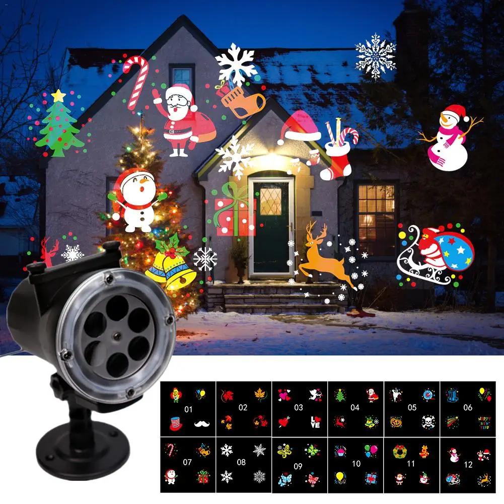 12 узоров рождественский снежинка лазерный проекционный светодиодный светильник для проектора новогодний водонепроницаемый пульт дистанционного управления садовая лампа