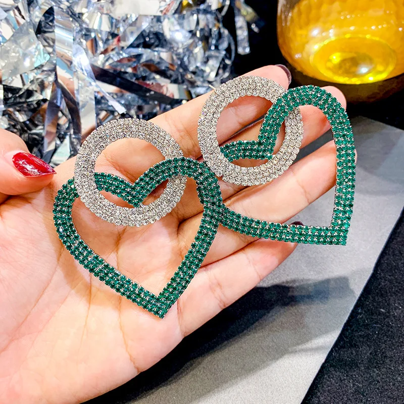 

Korea Style Big Red Green Crystal Stone Heart Star Dangle Earrings for Women Temperament Versatile Sweet Earrings Jewelry CEL948