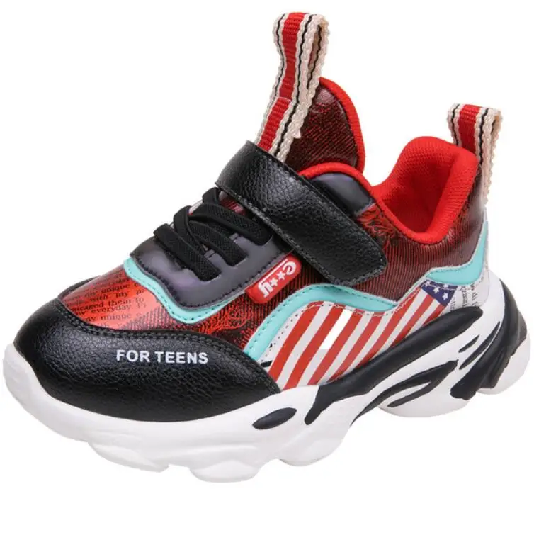 Autumn Winter Boys Sport Shoes for Child Shoes Genuine Leather Fashion Running Shoes Kids Outdoor Ankle Boots Plush Warm Sneaker - Цвет: Red