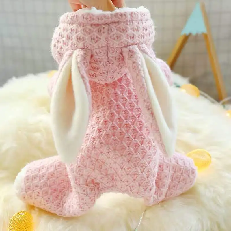 Jumpsuits Pet Dog Clothes Winte Warm Rabbit Ears Home Wear Overalls For Dog Jackets Coat Chihuahua Bichon Thicked Puppy Costumes