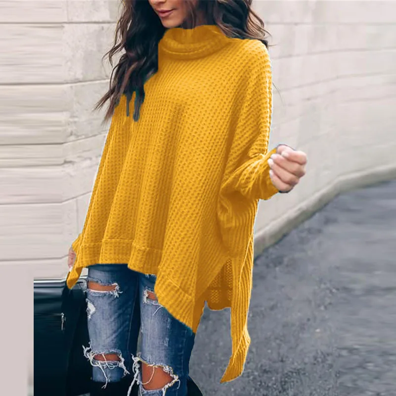 

Winter Turtleneck Clothes Irregular Split Casual Pullover Sweater Women Autumn Warm Knited Pull Top Loose High Collar Sweaters