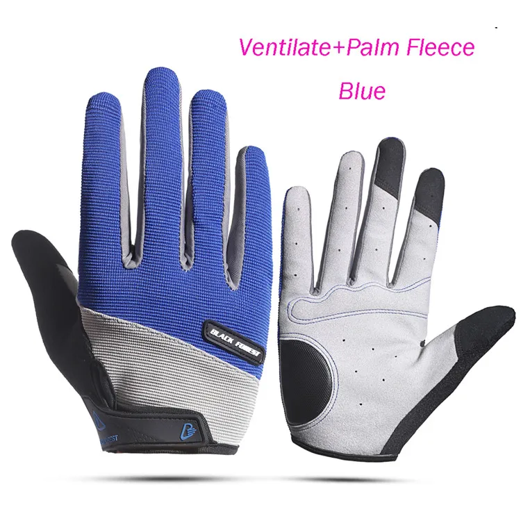 Зимние мужские перчатки для велоспорта с сенсорным экраном, перчатки для гонок на весь палец, противоскользящие гелевые накладки, перчатки для шоссейного велосипеда, варежки Luva - Цвет: Синий