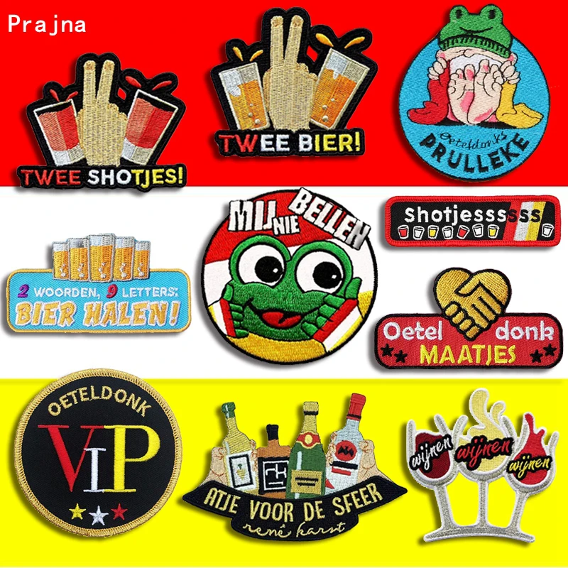 

Prajna Oeteldonk Emblem Full Embroidered Frog Carnival for Netherland Iron on Patches on Clothes Stripe Stickers Embroidered DIY