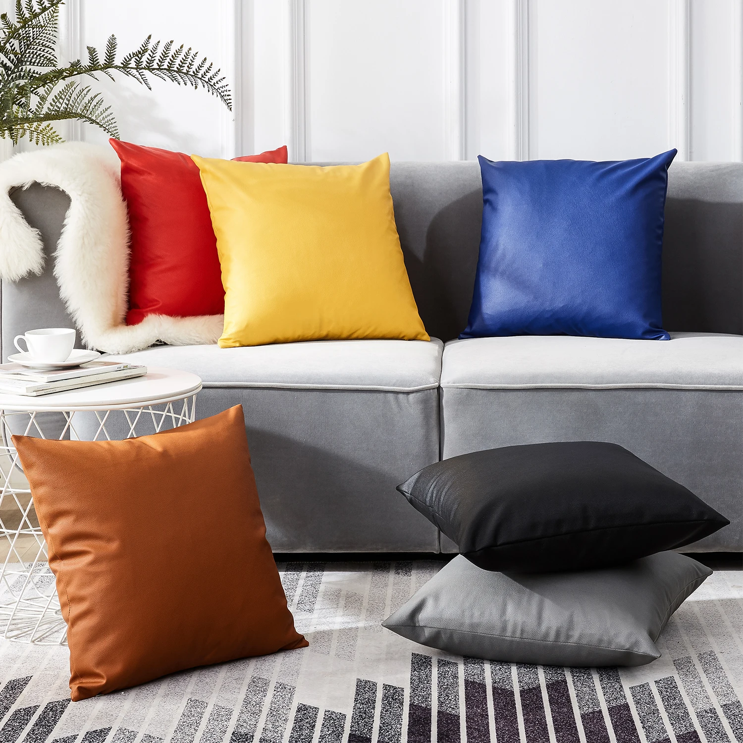 Topfinel PU Leather Cushions Covers Solid Decoration Waterproof Throw Pillows For Sofa Bed Car Seat Home Luxury Pillowcases
