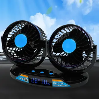 

12V 24V Truck Car Fan 12 Speeds 360 Rotatable with Temperature Humidity Display