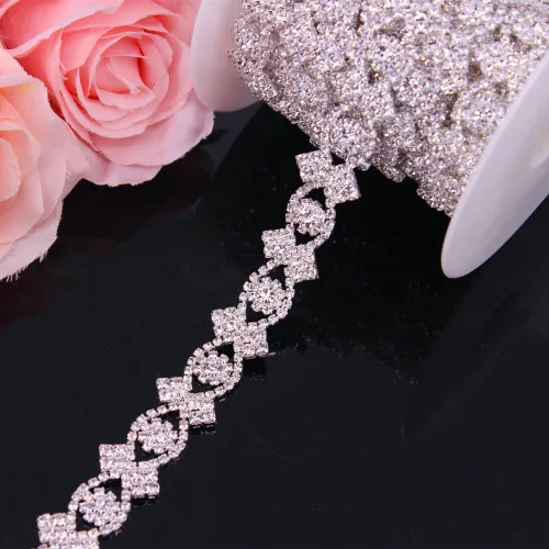 Красивая лента с кристаллами из розового золота отделка аппликация для вечернего платья Лента для свадебного платья Пояс - Цвет: Silver