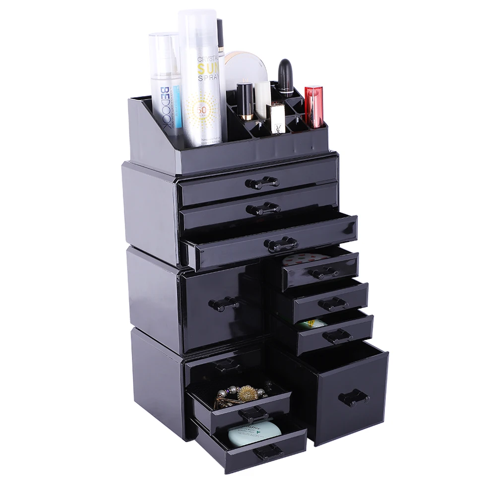 

SF-1122-10 4pcs/Set Plastic Cosmetics Storage Rack Transparent Black ---MS