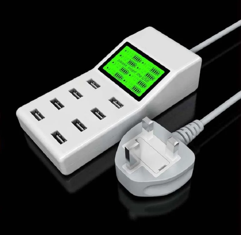 UK plug Универсальное умное USB быстрое зарядное устройство адаптер настольная розетка Led дисплей экран 5 В 8A 8USB зарядное устройство порты для мобильного телефона Ipad MP3 - Цвет: UK plug