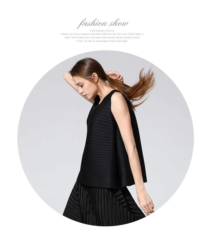 New Fashion Runway Pleats T-shirts Sleeveless Women Casual Loose Tops O-Neck Tees Female Solid Color Summer Clothes