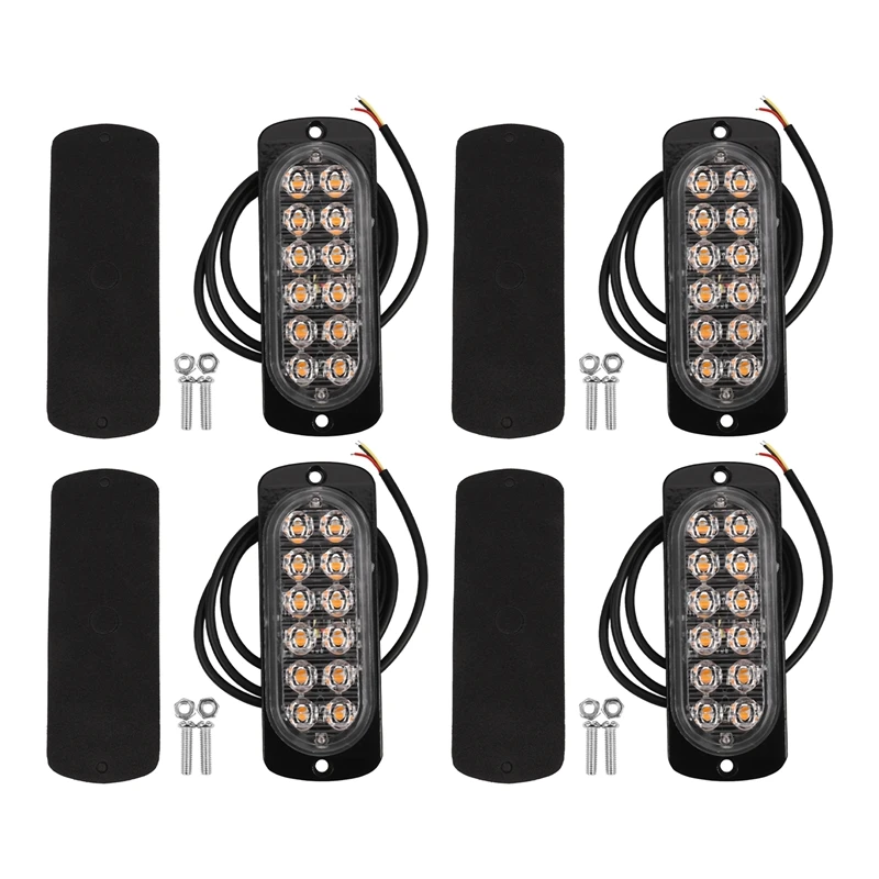4 Pcs 12-Led Amber Flash Flashing Recovery Strobe Car Emergency Signal Led Orange Grill Breakdown Light Fog Beacon | Автомобили и