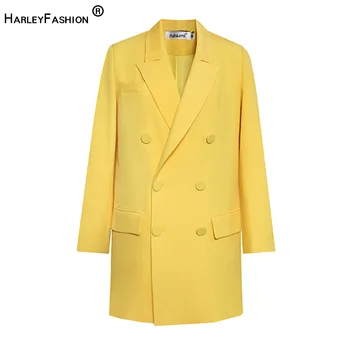 

HarleyFashion New Spring Autumn Designer Candy Color Yellow Loose Blazer Stunning Bright Fashion Quality Jacket Blazers