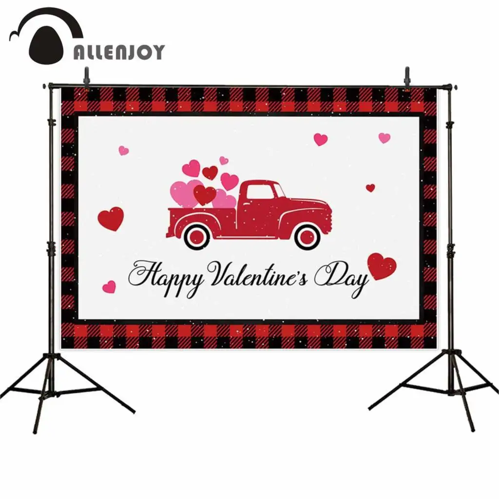 

Allenjoy Red Plaid Photobooth Happy Valentine Day Car Heart Scotland Style Backdrop Cloths Celebrate Anniversary Party Supplies