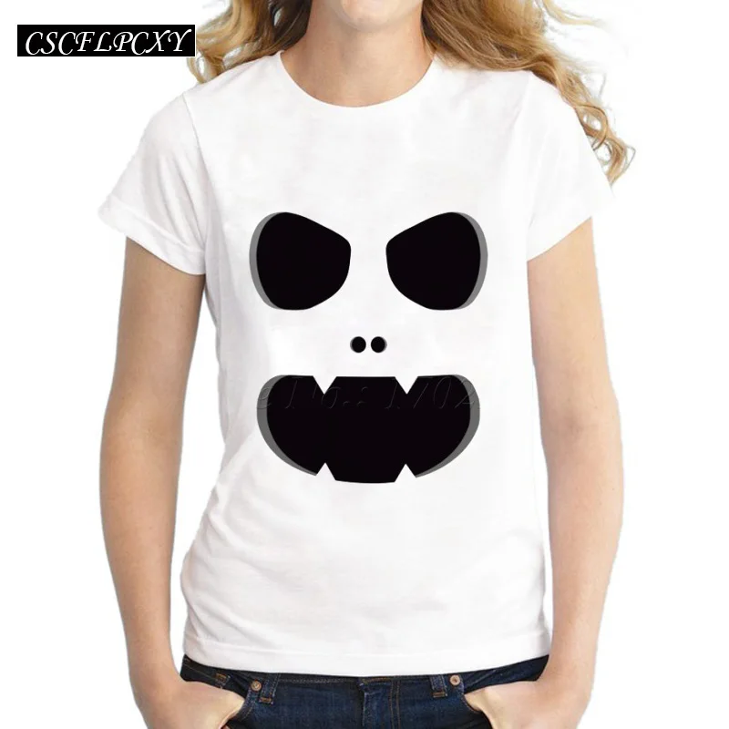 Geek-style-Ghost-Monster-Face-Black-printed-women-t-shirt-short-sleeve-casual-lady-tops-Hard
