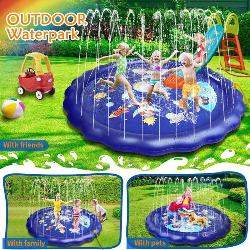Piscina Al Coperto All'Aperto Divertimento Bambino Bambino Bambini 170Cm Cuscino Gonfiabile Per Acqua Spray Sport Estivi Tappetino Giochi Da Prato Irr