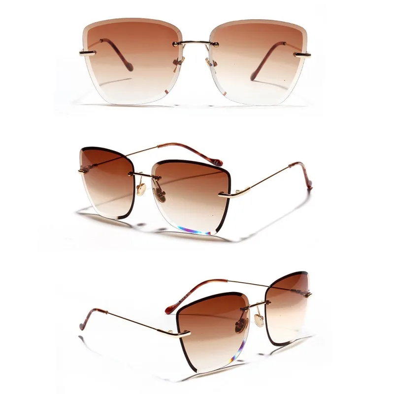 Lunette De Soleil, ретро очки с прозрачными прогрессивными цветными линзами, солнцезащитные очки без рамки, цветные Квадратные Солнцезащитные очки с кристаллами