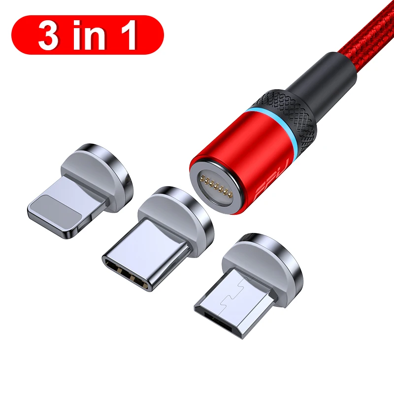 Red Cable 3 in 1 FPU Магнитный кабель Micro usb type C для iPhone кабель 1 м 2 м 3A провод для быстрой зарядки провод type-C магнит зарядное устройство кабели для мобильных телефонов - Цвет: Red Cable 3 in 1