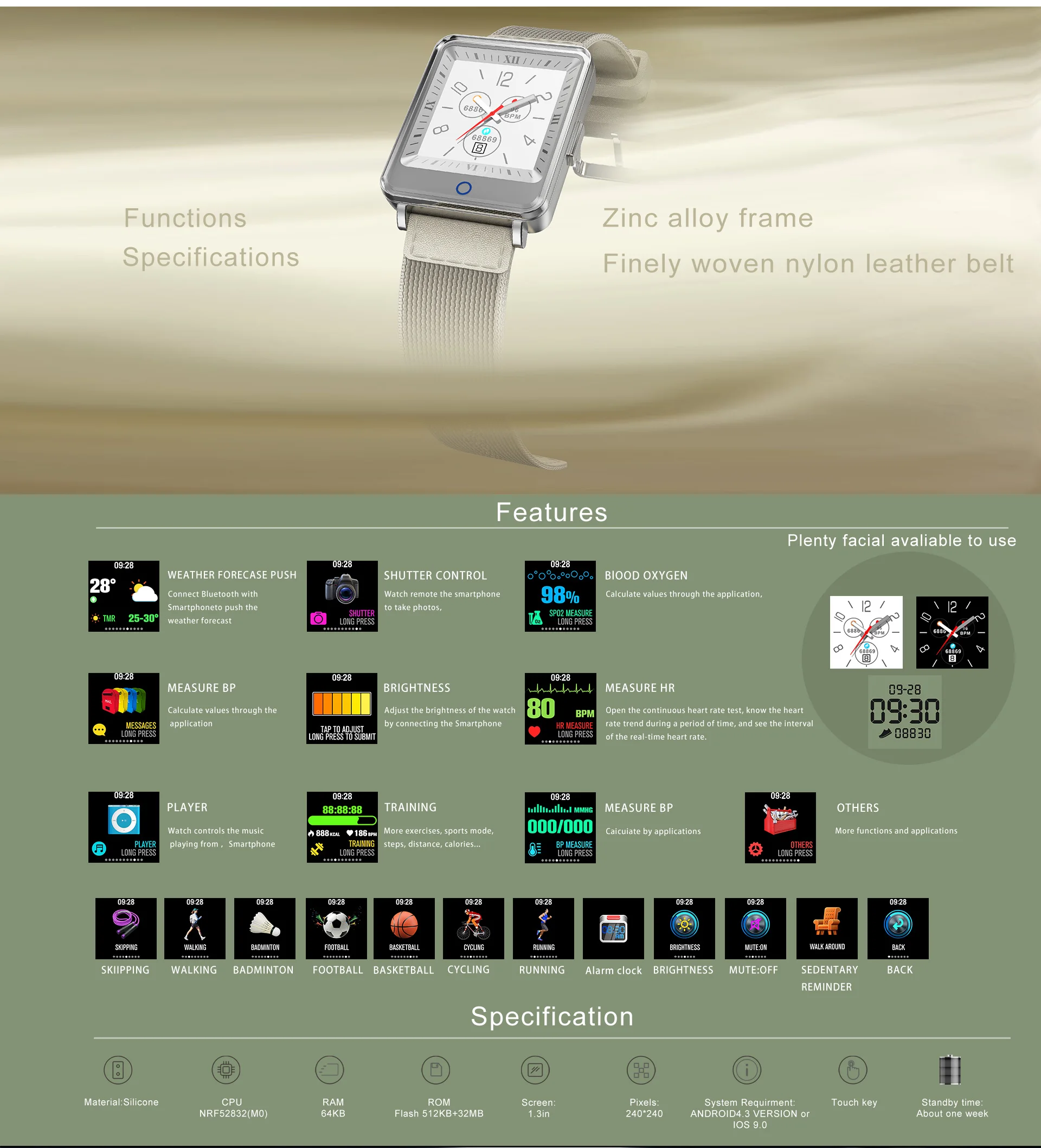 V16 1,2 ''ips Двойной экран Smartwatch IP67 Водонепроницаемый Спортивный Браслет фитнес-трекер поддержка напоминания о звонках мониторинг сердечного ритма