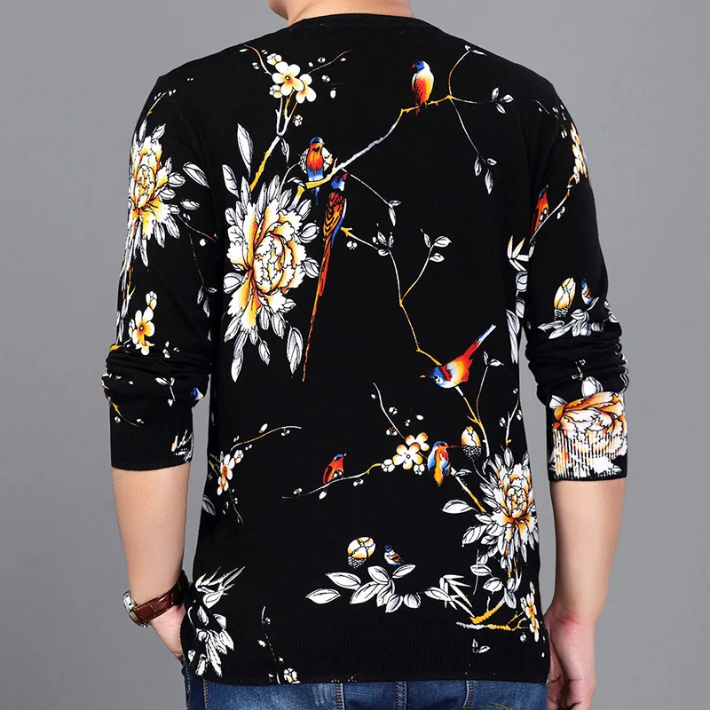 Bloemen Vogel Gedrukt Trui Мужская мода Trui Erkek Kazak Sueter Hombre Slim Fit Pull Homme Heren Chompas Hombre