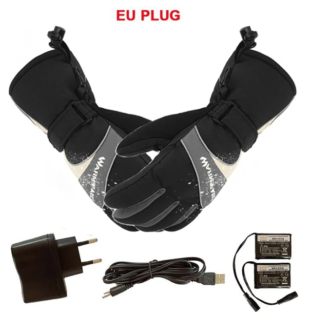 Black EU plug Warmspace Электрический перезаряжаемый аккумулятор перчатки с подогревом умное управление теплые перчатки зимние уличные водонепроницаемые спортивные лыжные перчатки - Цвет: Black EU plug