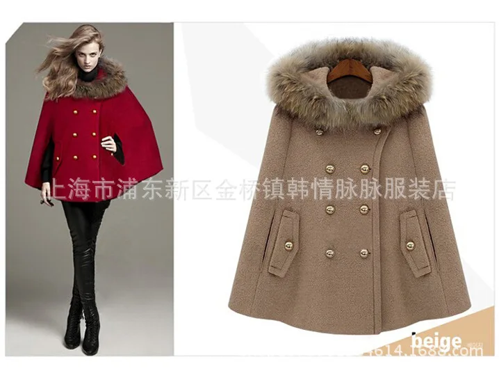 AliExpress EBay,, Осень-зима, стиль, модный плащ с имитацией енота, шерстяная накидка, куртка