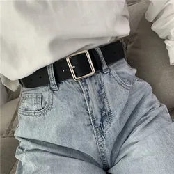 2020 PU Leather Belt For Women Square Buckle Pin Buckle Jeans Black Belt Chic Luxury Brand Ladies Vintage Strap Female Waistband