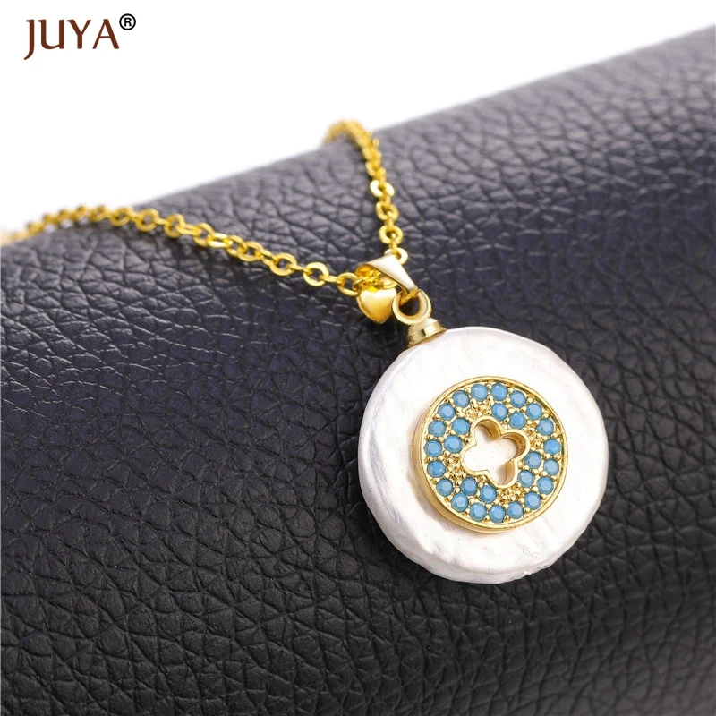 Round White Shell Pendant with Micro Pave Zircon Fashion 24 Pattern Design Pendants Necklaces For Women Jewelry
