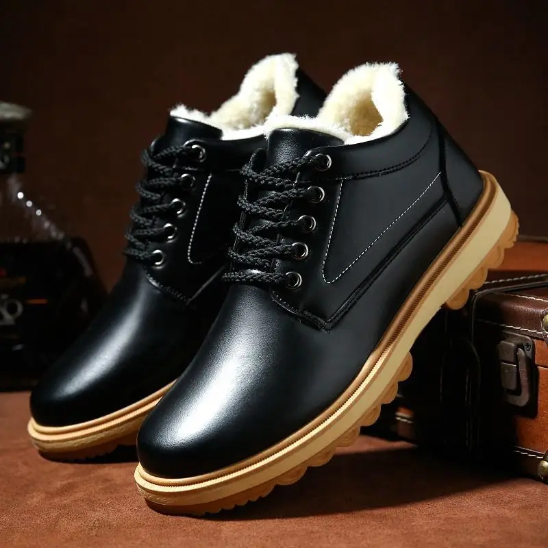 Winter Leather Men's Boots Thick Leather Warm Ankle Boots Work 2021 New Men's Shoes Waterproof Snow Boots Extra Large